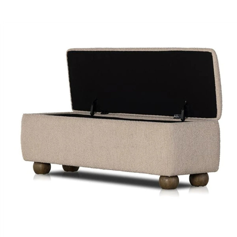 Rounded-Shaped Lambswool Solid Wood Storage Ottoman