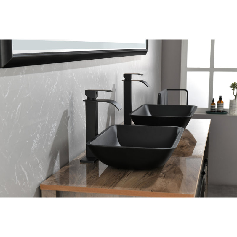 Lavabo de salle de bain tout-inclus noir mat avec robinet et robinet escamotable élégant - 13,0 po x 18,13 po x 4 po x 4 po