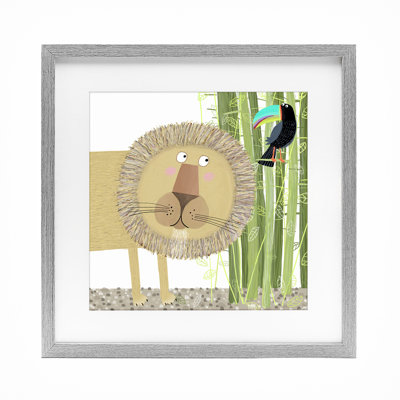 Lion avec bambous et toucan, reproduction encadrée sous verre, design par Carla Daly