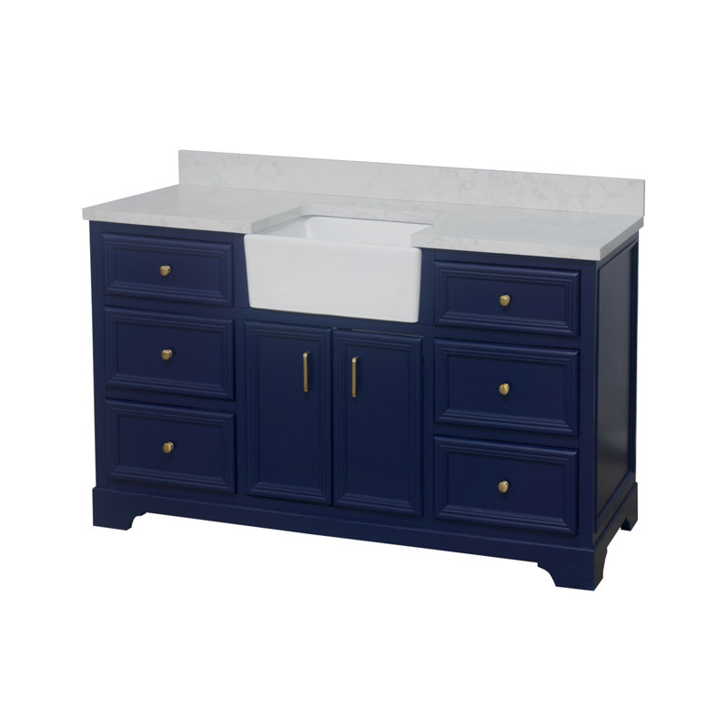 Ensemble de meuble-lavabo simple 60 po Emiliano, Bleu royal, Carrara d'ingénierie