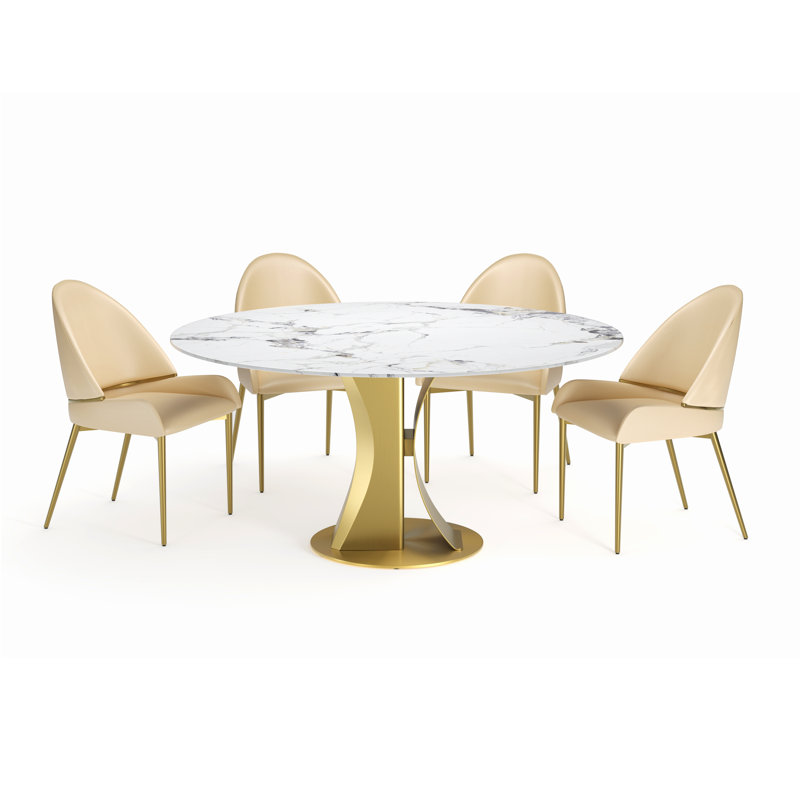 Rond Akshayaa de 47,2 po, 30" H x 60" L x 60" W, Plateau en pierre polie / base dorée
