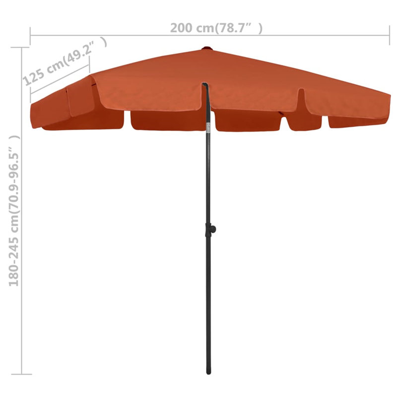 Mathias 200 cm W X 125 cm D Rectangular Beach Parasol with Manual Lift, Brown