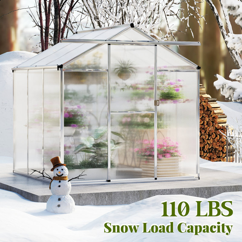 6 x 6 FT Greenhouse for Outdoors Large Walk-in Green House w/ Rain Gutters, 72" D