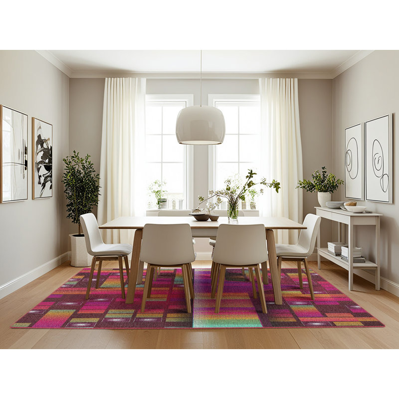 Tapis à motifs rose / rouge, Rectangle 7 pi x 10 pi