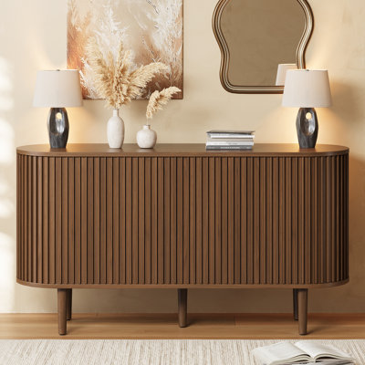 55.1" Mid-Century Sideboard With 3D Tambour Doors For Dining Room, Living Room