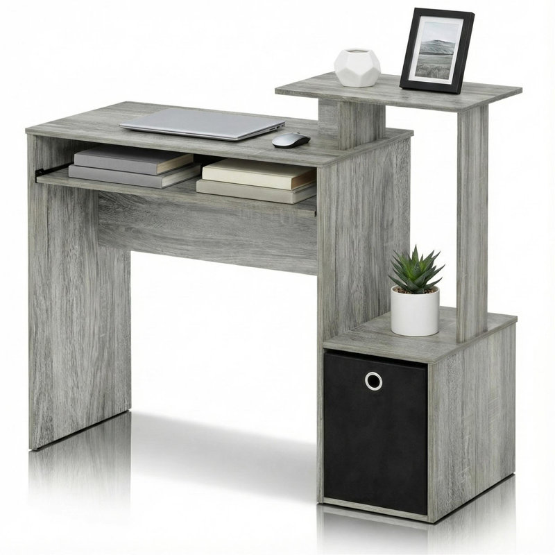 Multipurpose Home Office Computer Writing Desk with Storage Bin French Oak Modern Study Desk