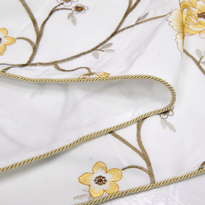 Gold Floral Embroidered Scalloped Window Valance with Rod Pocket