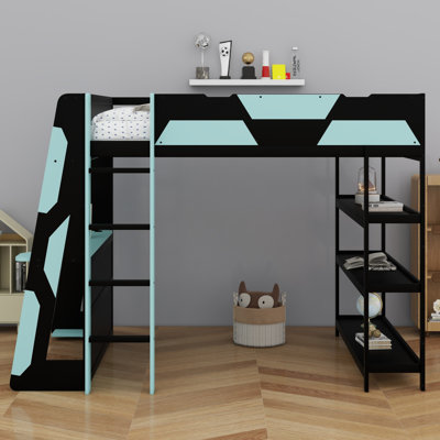 Multi-Functional Gaming Loft Bed Frame with Desk, Shelves and LED Lights