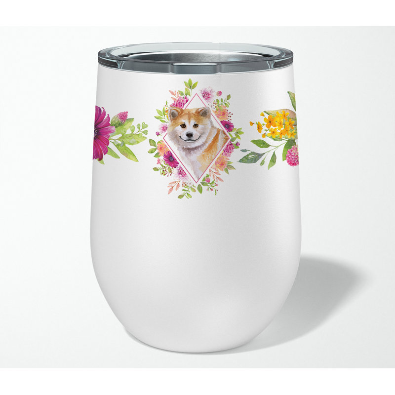 Verre à vin double mural en acier inoxydable 12 onces Ancram, Shiba Inu