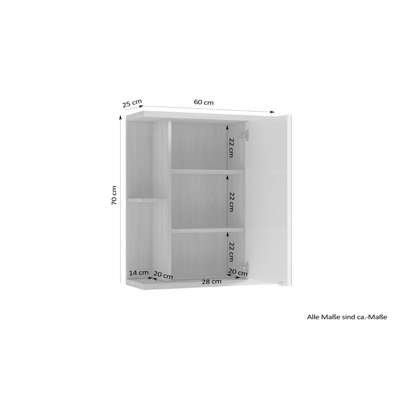 Eudaldo 600mm W 700mm H Surface Frameless Medicine Cabinet Mirror 4 Adjustable, Dark Grey