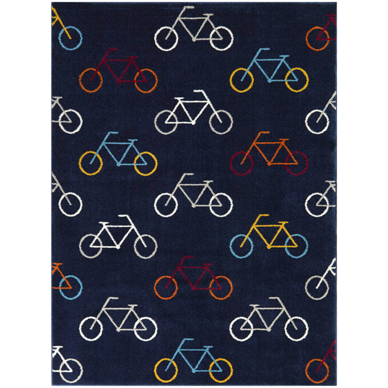 Tapis rectangulaire bleu marine en polypropylène tissé à la machine, Rectangle 5 pi 3 po x 7 pi