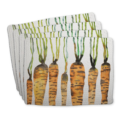 Ensemble de 4 napperons en polyester tressé aquarelle carottes