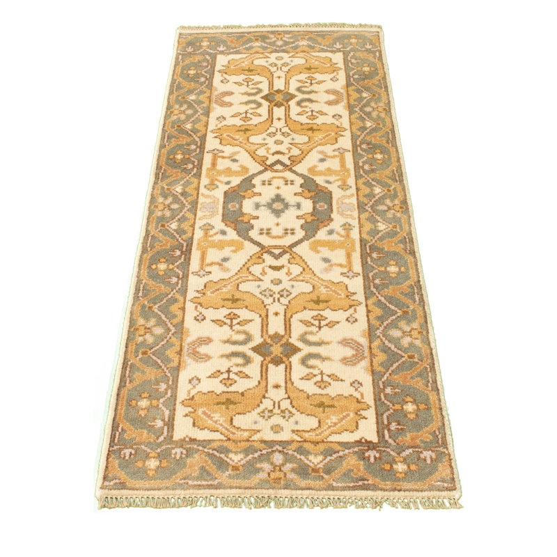 Tapis de couloir en Tapis décoratif laine noué à la main de conception unique noué à la main New Age 2 pi 5 po x 5 pi 9 po Ivoire/beige/gris