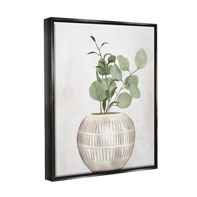 Vase à motif de feuilles rondes en pot à base de plantes par Kim Allen - peinture sur toile à cadre flottant