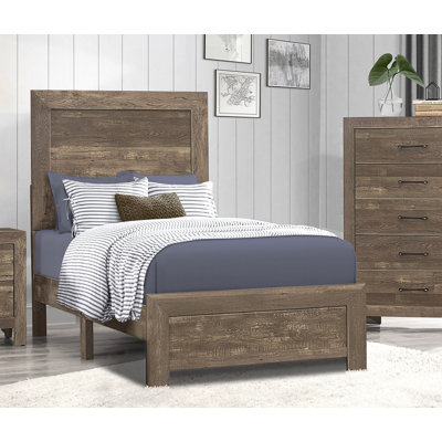 Mobilier de chambre à coucher en bois avec tête de lit à panneau de lit simple rustique à finition brune 1pc
