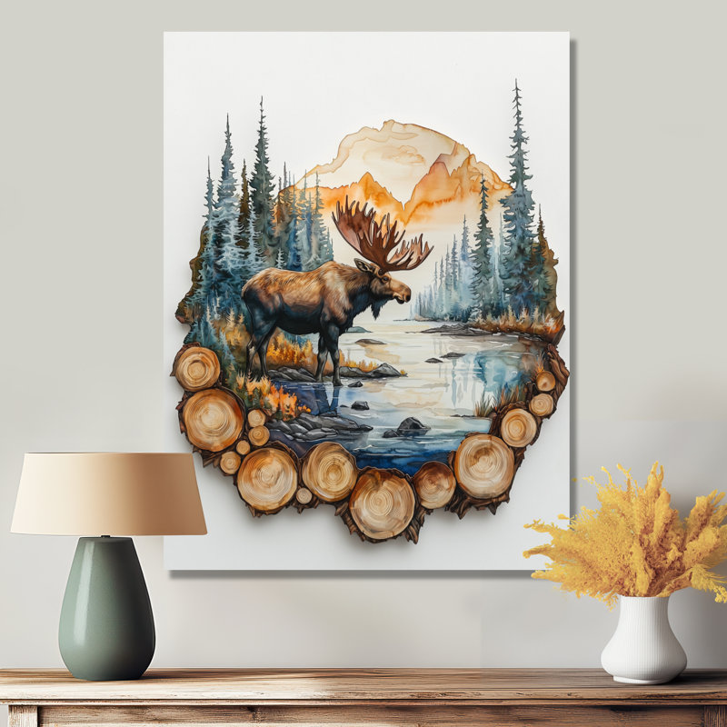 «Canadian Moose Into The Forest III - Moose», art mural moderne en métal, H 20 po x l 12 po