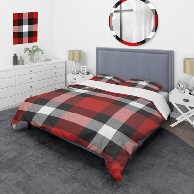 Tartan à carreaux rouges - ensemble de housse de couette abstrait - microfibre de polyester