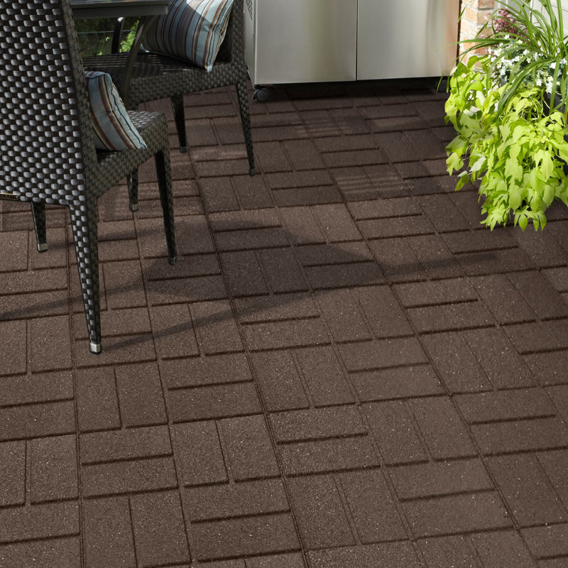 Tierra Verde 16" x 16" Brick Rubber Paver, Outdoor Floor Tiles, Brown, 4 Pack