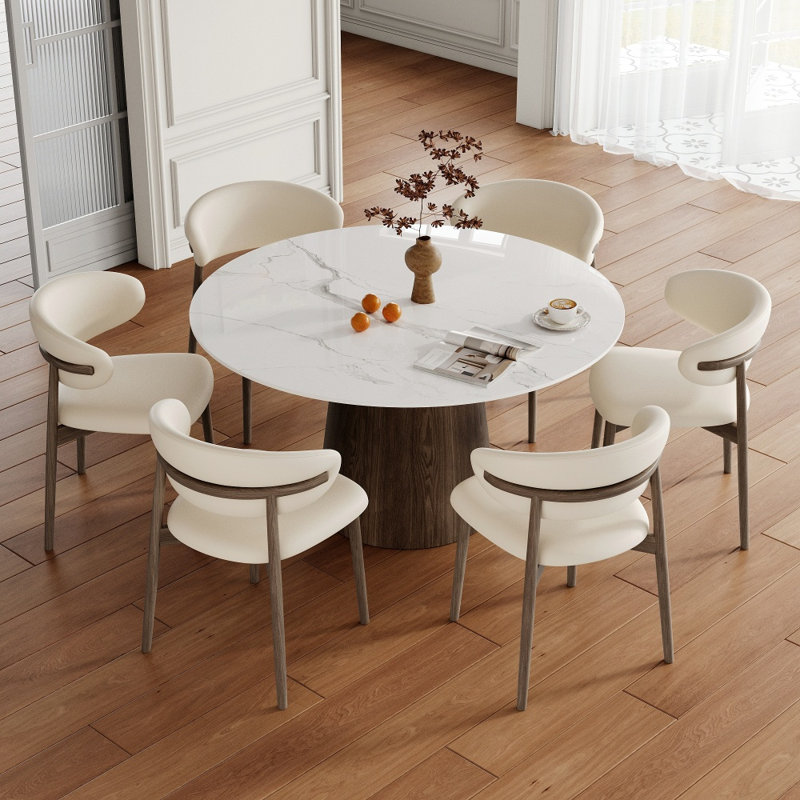 Ensemble de table de salle à manger à piédestal de taille moyenne avec chaises ergonomiques en similicuir, Snow