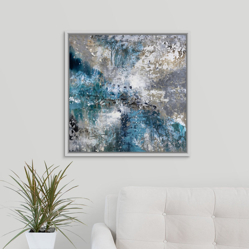 « pacific rêve », peinture sur toile, Cadre flottant blanc, H 25,7 po x l 25,7 po x P 1,75 po