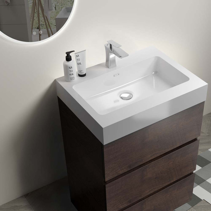 24'' Single Bathroom Vanity with Sink, White/Walnut