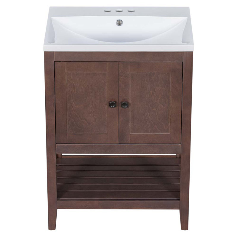 Meuble-lavabo simple 24 po avec lavabo, Brun