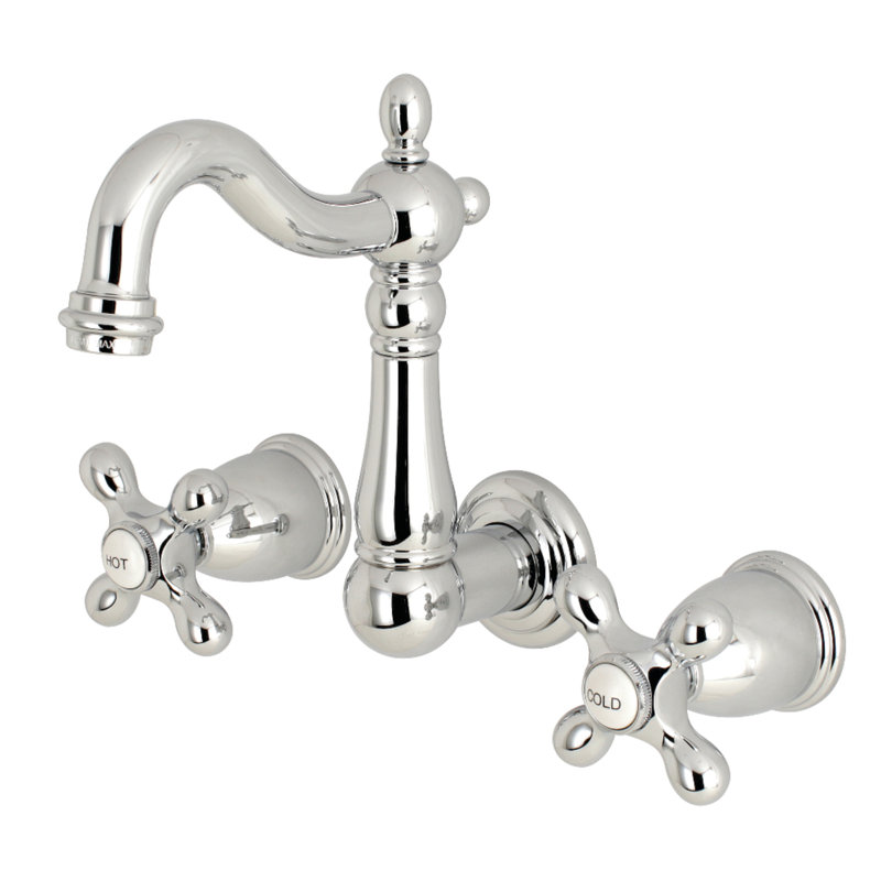 Kingston Brass Heritage Two-Handle 3-Hole Wall Mount Bathroom Faucet, Polished Chrome