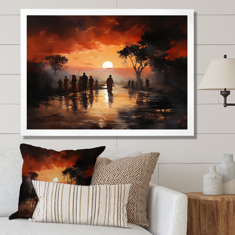 Paysage africain obscur sur toile, H 12 po x l 20 po x P 1 po, Cadre photo blanc