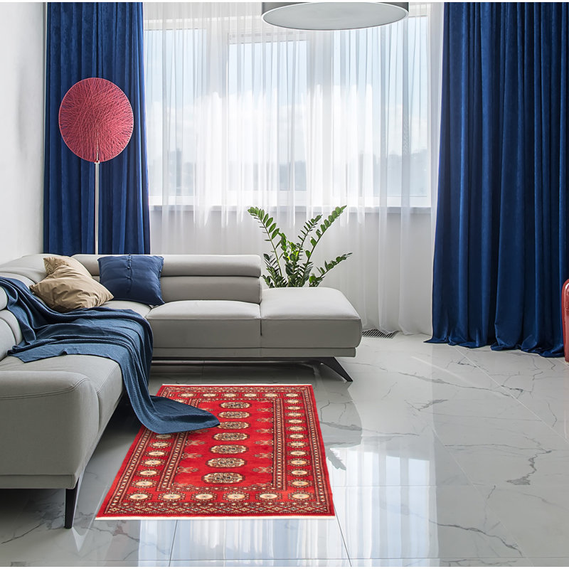 Tapis rouge foncé Maleaha Peshawar Bokhara 2 pi 6 po x 4 pi 4 po