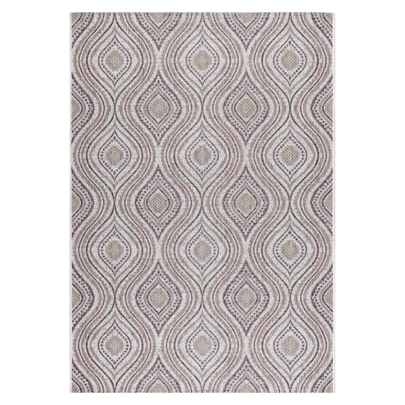 Tapis rectangulaire brun / crème en polypropylène tissé à la machine Gamada, Rectangle 6 pi 7 po x 9 pi 6 po