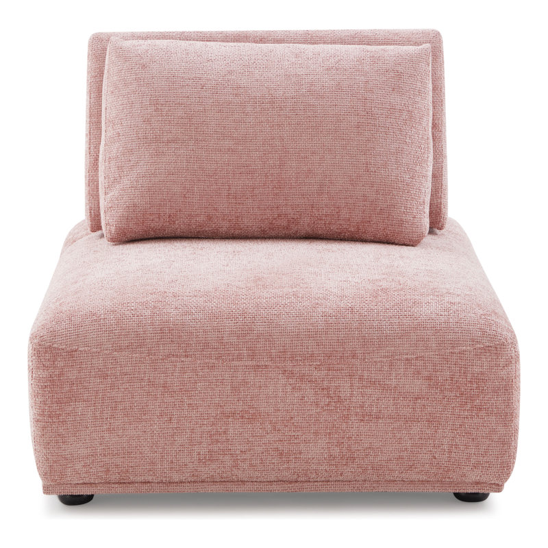 Aukeem 37'' Wide Extendable Armless Chair, Pink Chenille