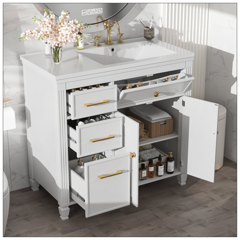 Meuble-lavabo 36 po avec lavabo en céramique, Blanc