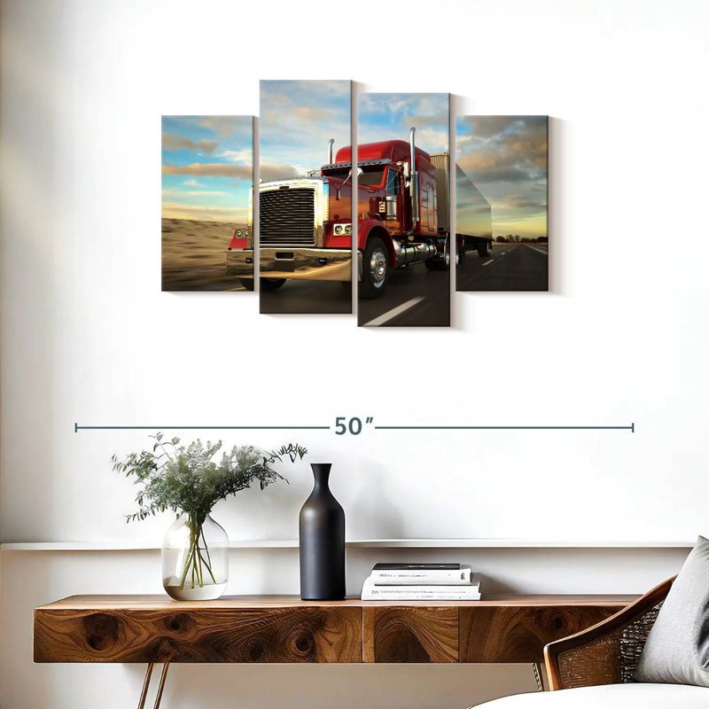 Mehar Red Cargo Truck At Sunset, 22" H x 36" W