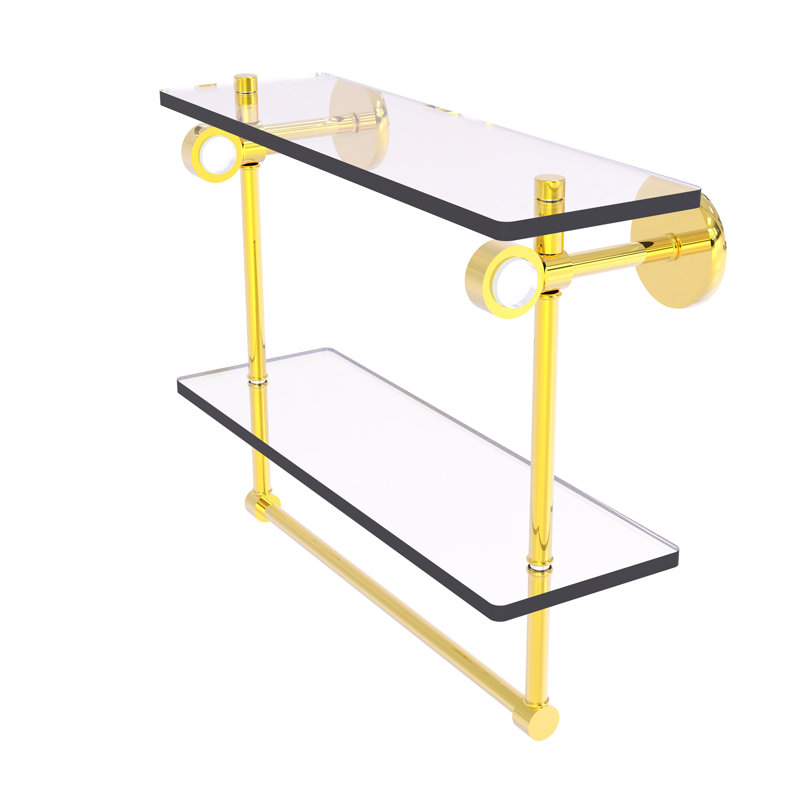 Tablette murale en verre double meuble-lavabo Margolis, H 12,8 po x l 16 po x p 5,6 po, Laiton poli