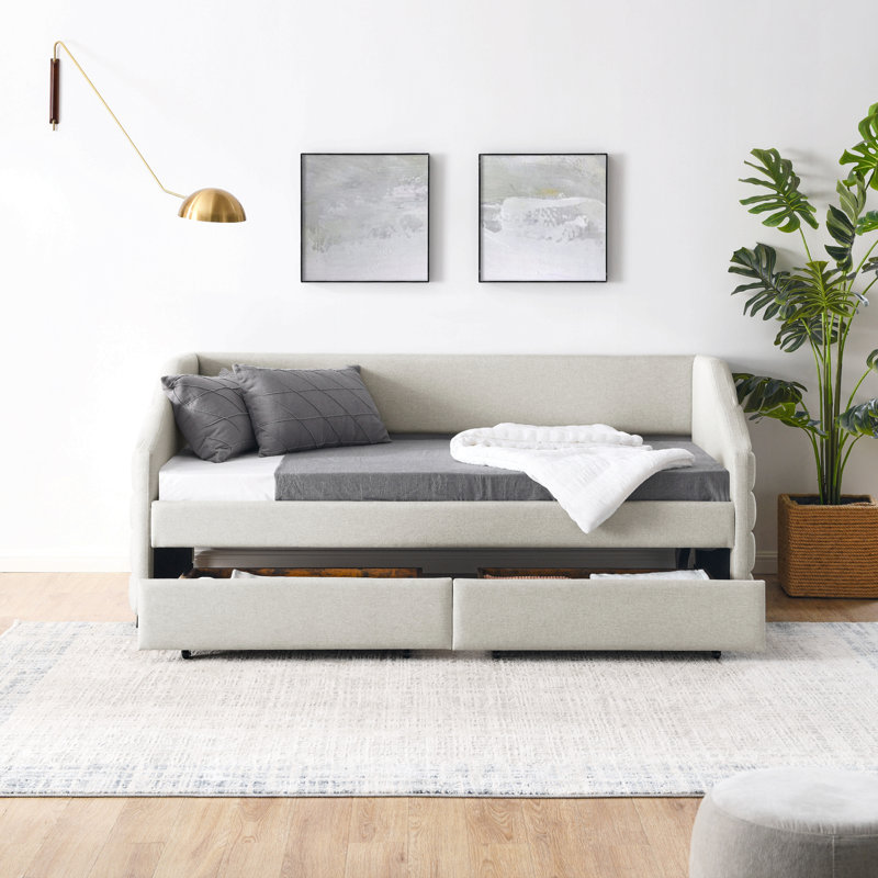 Armie Upholstered Daybed,with Two Drawers Trundle Upholstered Tufted Sofa Bed,Guest Bed, Twin, Beige
