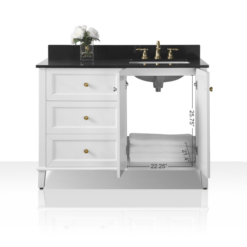 Hannah 48'' W Single Vanity, White, Right, Oak/Brushed Gold