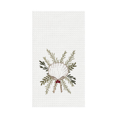 Coastal Tidings Scallop Shell Botanical Christmas Towel
