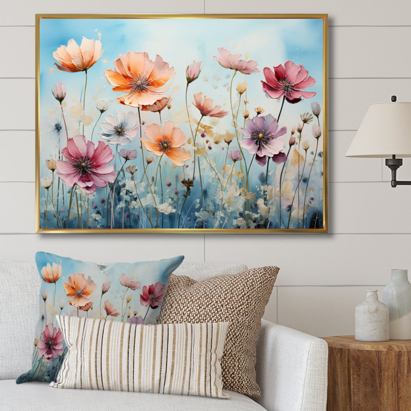 «Meadow Whimsical Meadowscape», reproduction, H 12 po x l 20 po x P 1 po, Cadre flottant doré