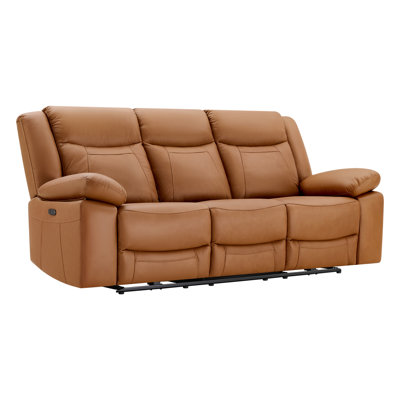 90.55'' Top Grain Genuine Leather Modern Dual-Motor Power Reclining Sofa