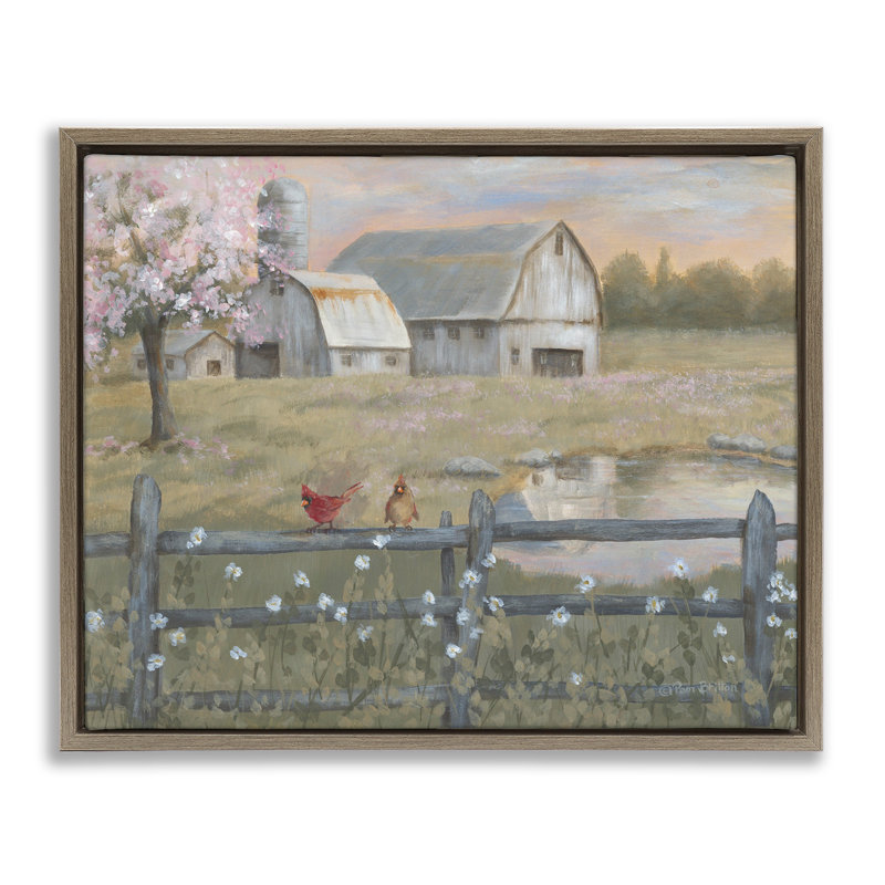 Blossoming Trees Country Farm, H 17 po x l 21 po, Cadre flottant orme Montalcino
