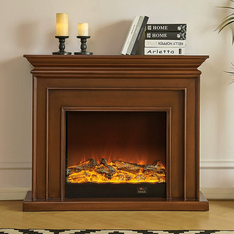 Solid + Manufactured Wood Freestanding Fireplace, Brown