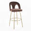 Tabouret de bar à hauteur fixe pivotant en métal doré et velours espresso avec repose-pieds ronds en métal doré, lot de 2