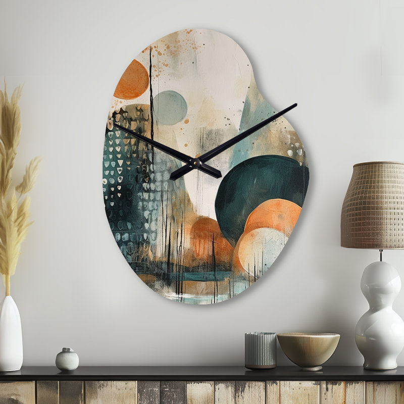 Horloge murale Jarron, reproduction artistique verte et brune III - Boho Feather, Petit