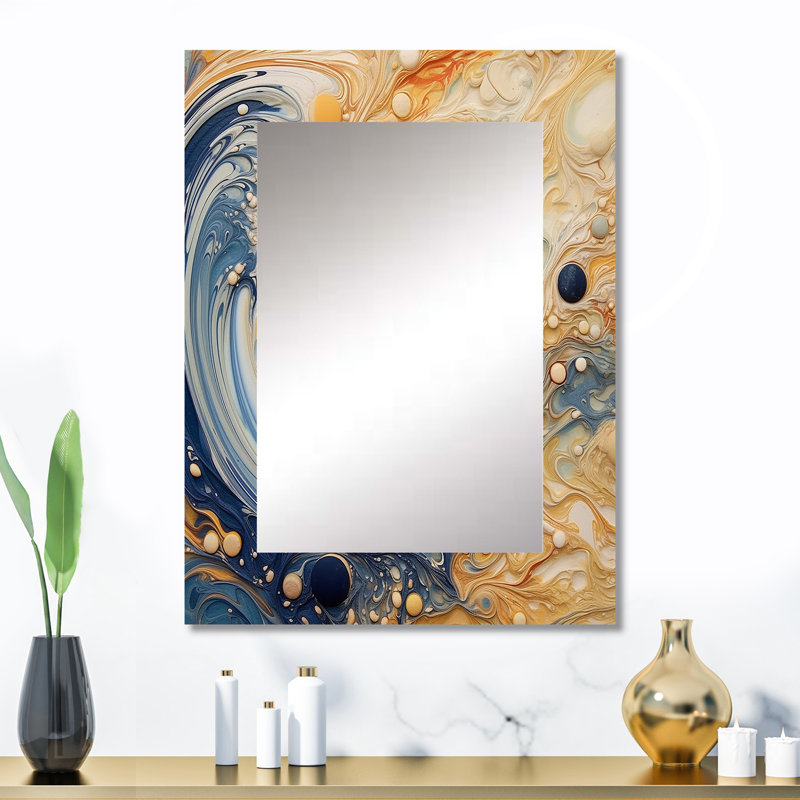 Cream Astrology Nebula Marble II - Abstract Shapes Mirror, Modern Decorative Wall Mirror, Printed Metal Art, 32" x 24"
