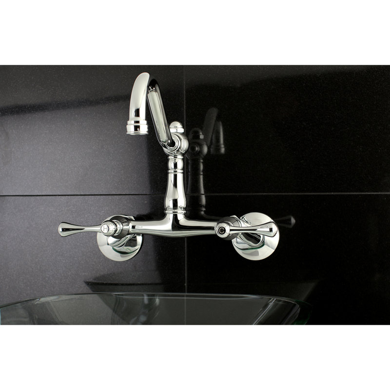 Kingston Brass Vintage Double-Handle 2-Hole Wall-Mount Bridge Kitchen Faucet, Polished Chrome