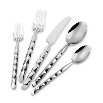 40-Piece Stainless Steel Flatware Set For 8, 18/10 Hand Forged Mirror Finish Cutlery With Spiral Design, Dishwasher Safe Silverware Set