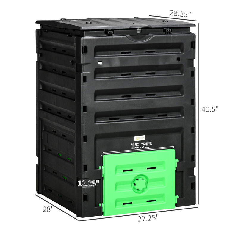 Compost Bin 120 Gallon - , 80 Vents For Quick Formation, 2 Sliding Doors, Strong & Robust, Black Garden Material, Composting, Lightweight,