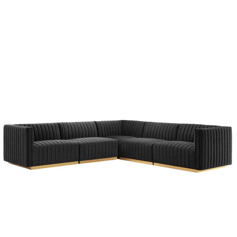 Canapé modulaire 5 pièces Conjure, Velours noir