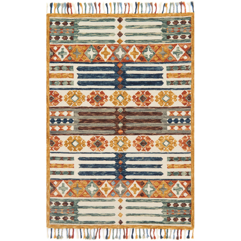 Tapis jaune crocheté à la main Randall, Rectangle 9 pi 3 po x 13 pi