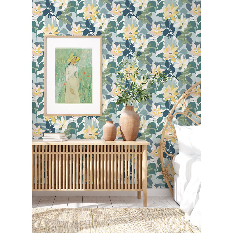 Floral Wallpaper Roll, Turquoise